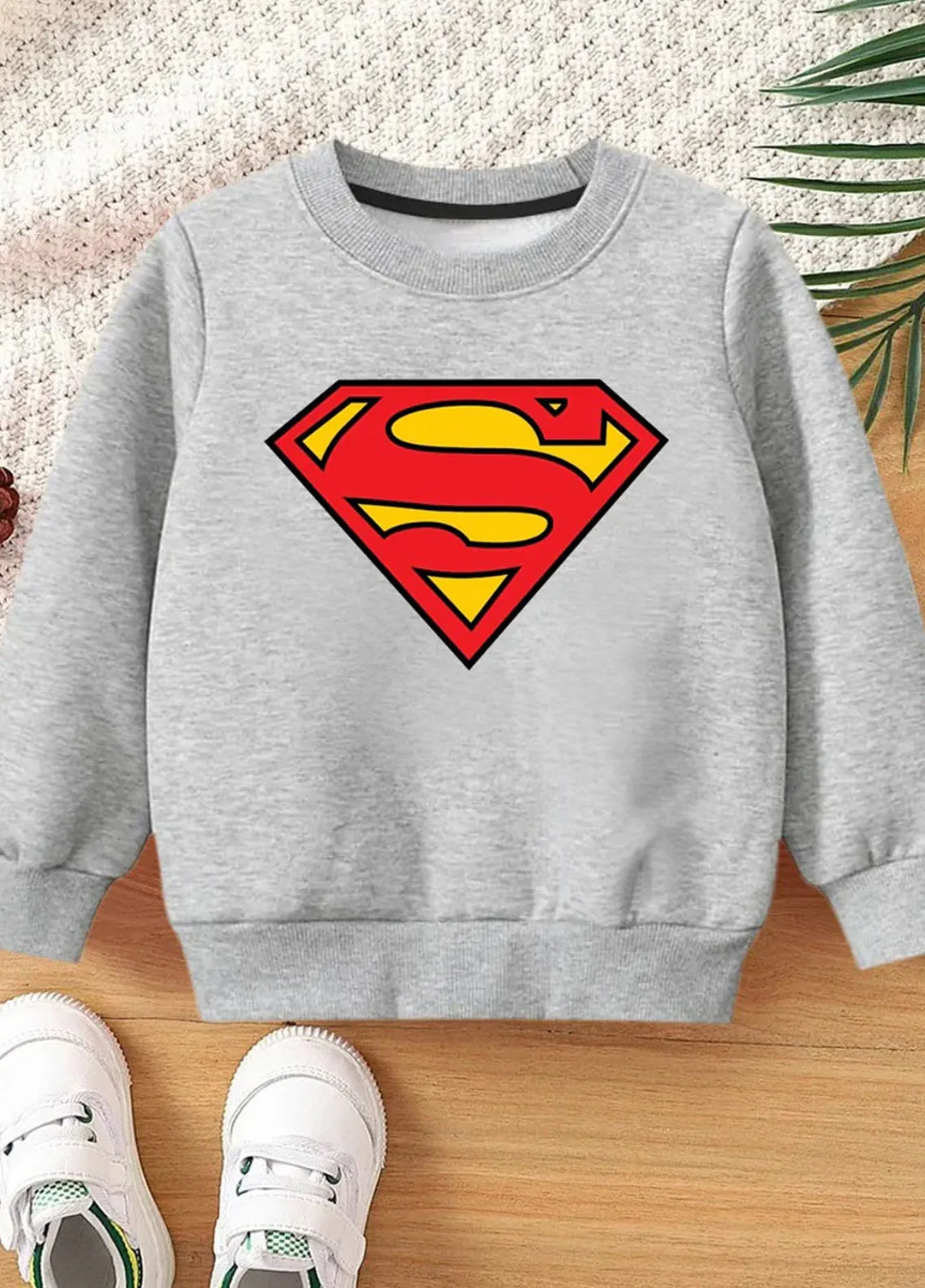 Baby Nest Superman Printed Full Sleeves Sweatshirt For Kids Grey-1294