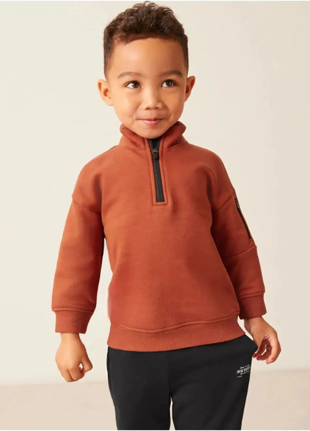 Baby Nest Zip Funnel Neck Sweatshirt Rust-1325