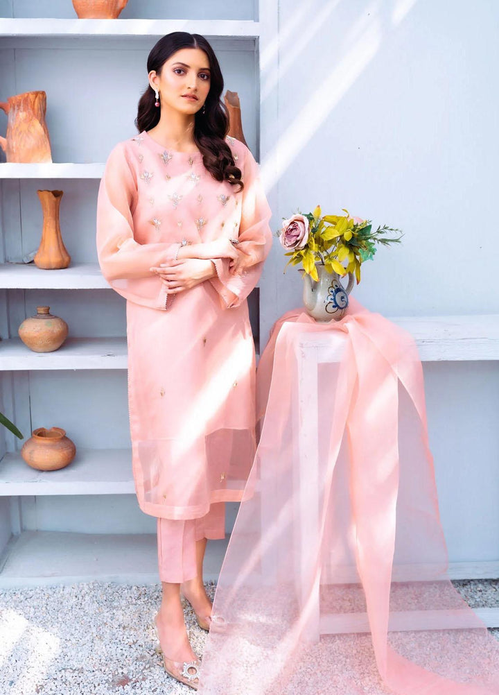 PSK Couture Pret Embroidered Tissue 4 Piece Suit Cherry Lime