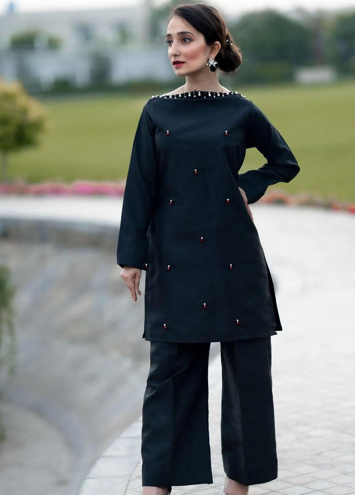 PSK Couture Pret Embroidered Raw Silk 3 Piece Suit NIGHT FALL