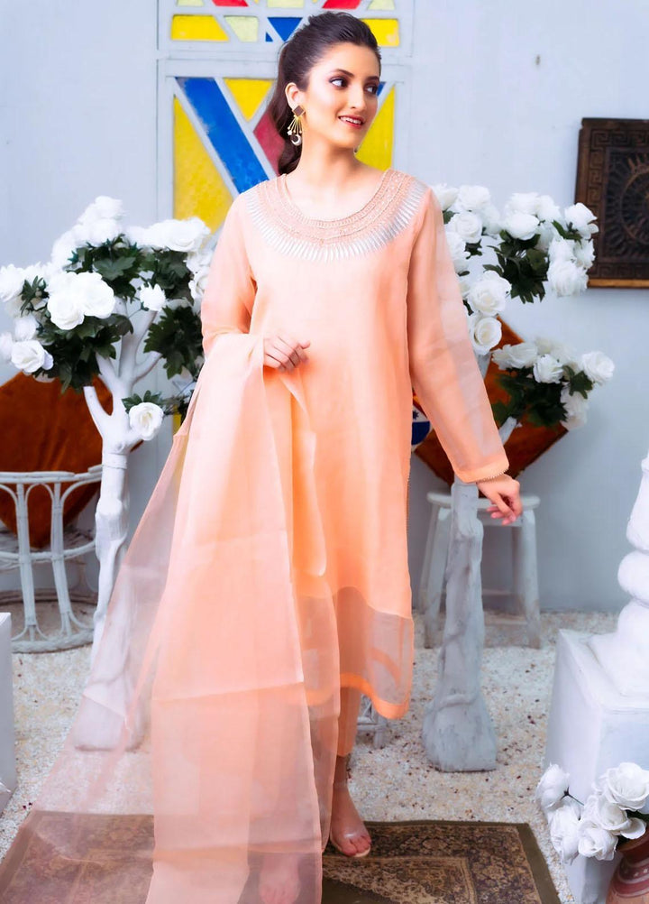 PSK Couture Pret Embroidered Tissue 4 Piece Suit PEACHY PUFF