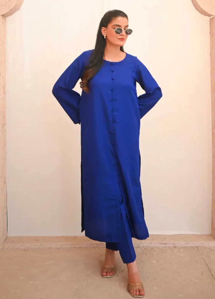 Basics by Zauk Pret Solid Raw Silk 2 Piece Suit Midnight