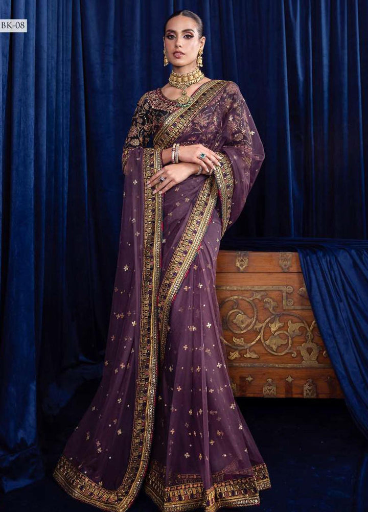 Bekhudi By Asim Jofa Embroidered Net  Unstitched Saree AJ23B AJBK-08 - Luxury Collection