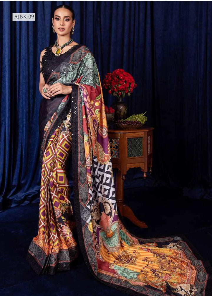 Bekhudi By Asim Jofa Embroidered Silk  Unstitched Saree AJ23B AJBK-09 - Luxury Collection