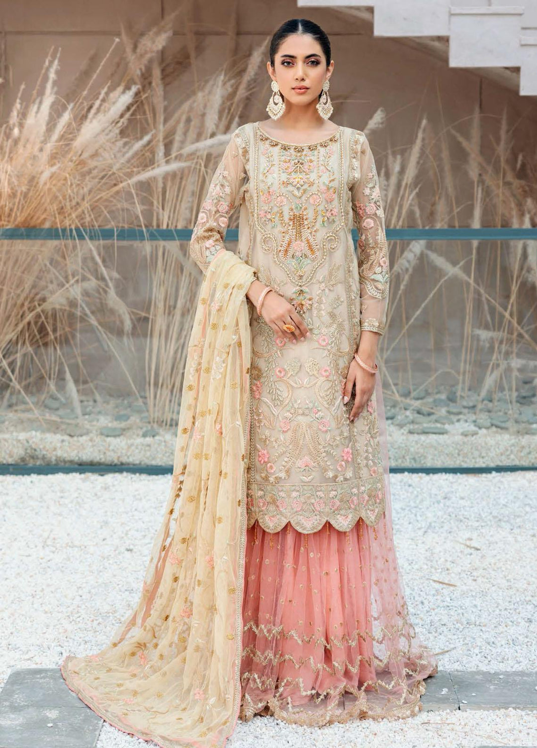 Belle Robe by Emaan Adeel Embroidered Net Suits Unstitched 3 Piece EA22BR-5 BL-507 - Luxury Collection