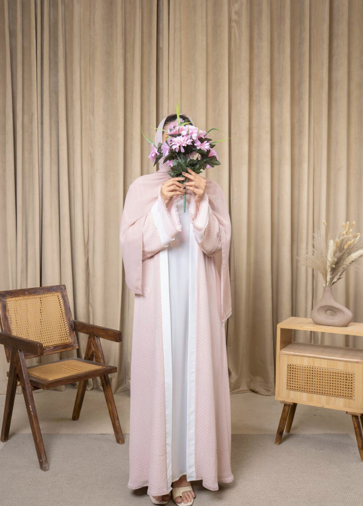 Bibayas Pret Embroidered Georgette 2 Piece Pink Haze Abaya