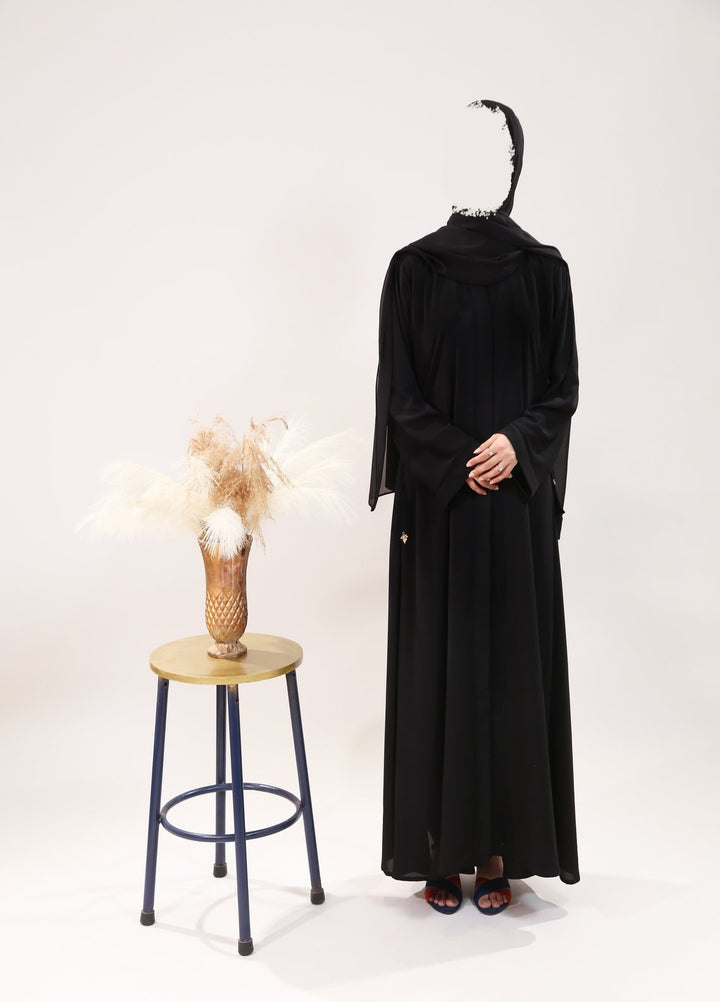 Bibayas Pret Plain Georgette 2 Piece Classic Front Open Abaya