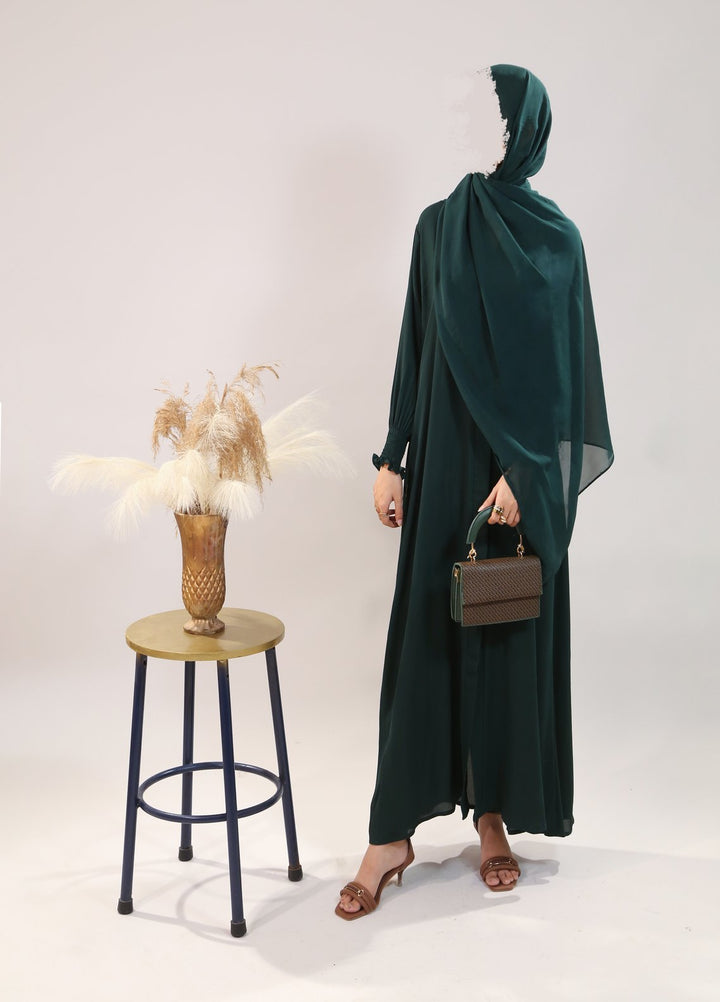 Bibayas Pret Plain Georgette 2 Piece Emerald Aura Abaya