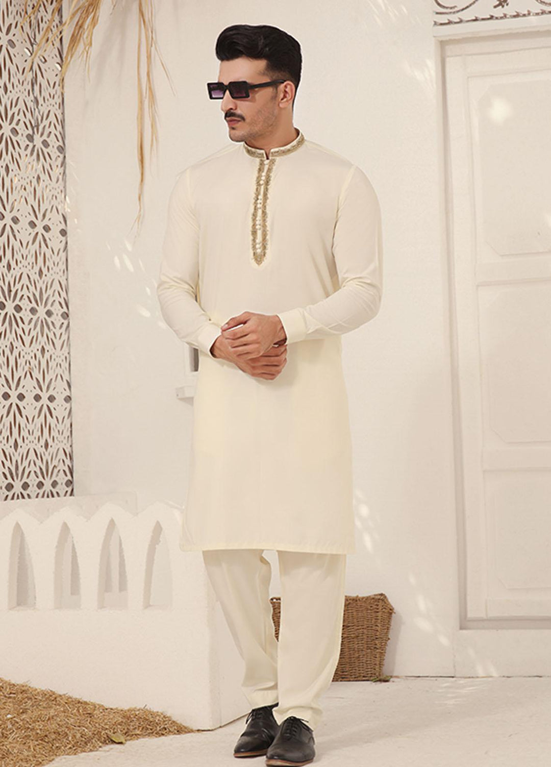 Bin Musab Blended Formal Kurta Pajama for Men - BM-000001 Sand Castle