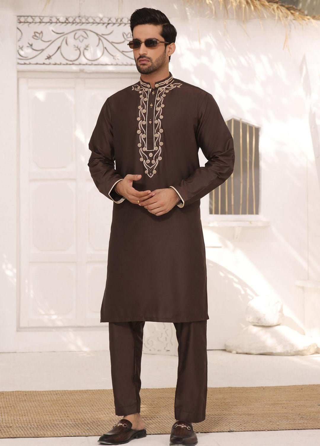 Bin Musab Silk Formal Kurta Pajama for Men - BM-000005 Desert Brownze