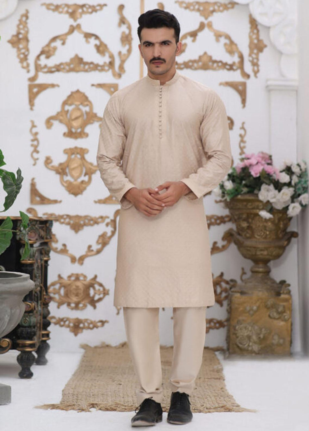 Bin Musab Cotton Silk Formal Kurta Pajama for Men - BM-000031 Marian Almond