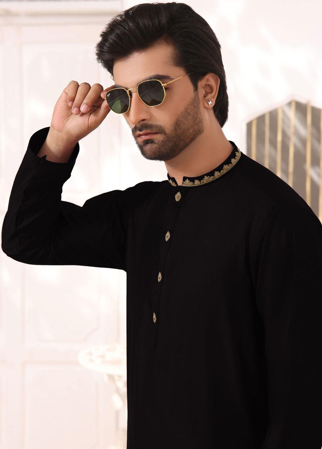 Bin Musab Silk Formal Men Kurta Pajama - BM-000045 Black Bean