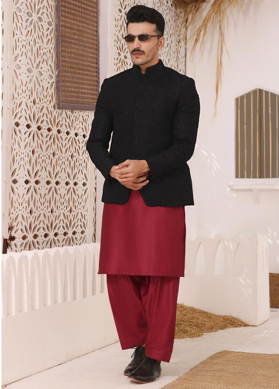 Bin Musab  Embroidered Prince Coat for Men -  BM-000030 Ruddy Black