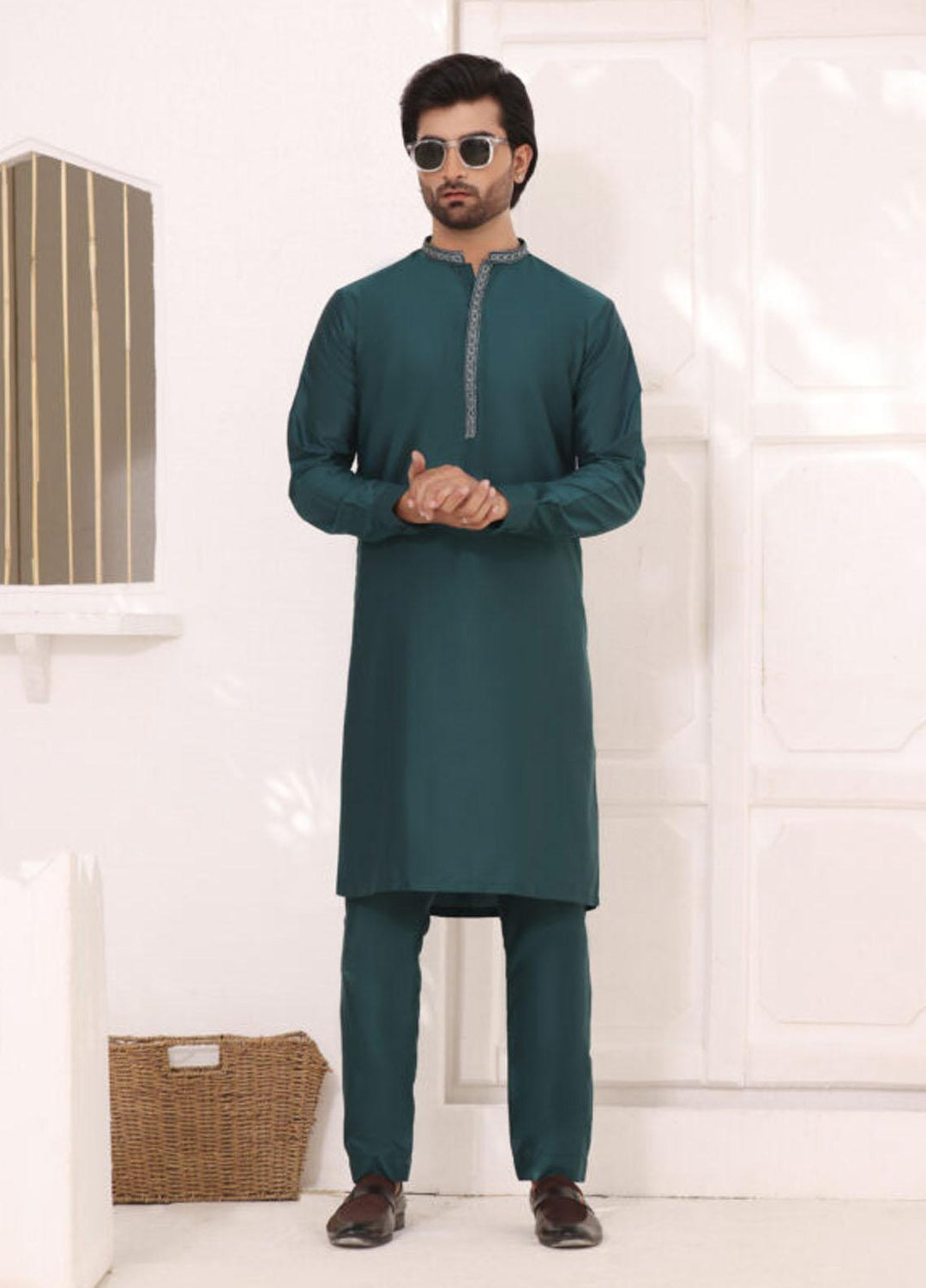 Bin Musab Silk Formal Men Kurta Pajama - BM-000002 Cascade Green