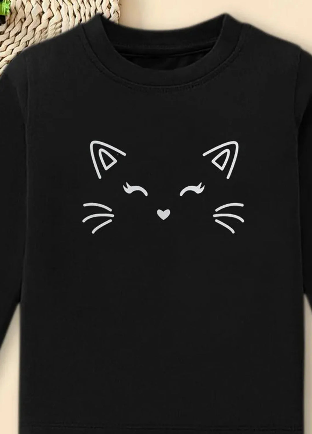 Baby Nest Black Cat Face Adorable Printed Full Sleeves T shirt for Kids - BNDR-68