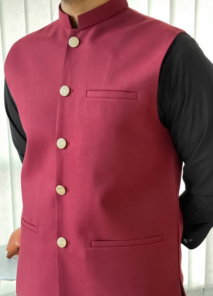 Black Kurta Shalwar with Maroon Waistcoat