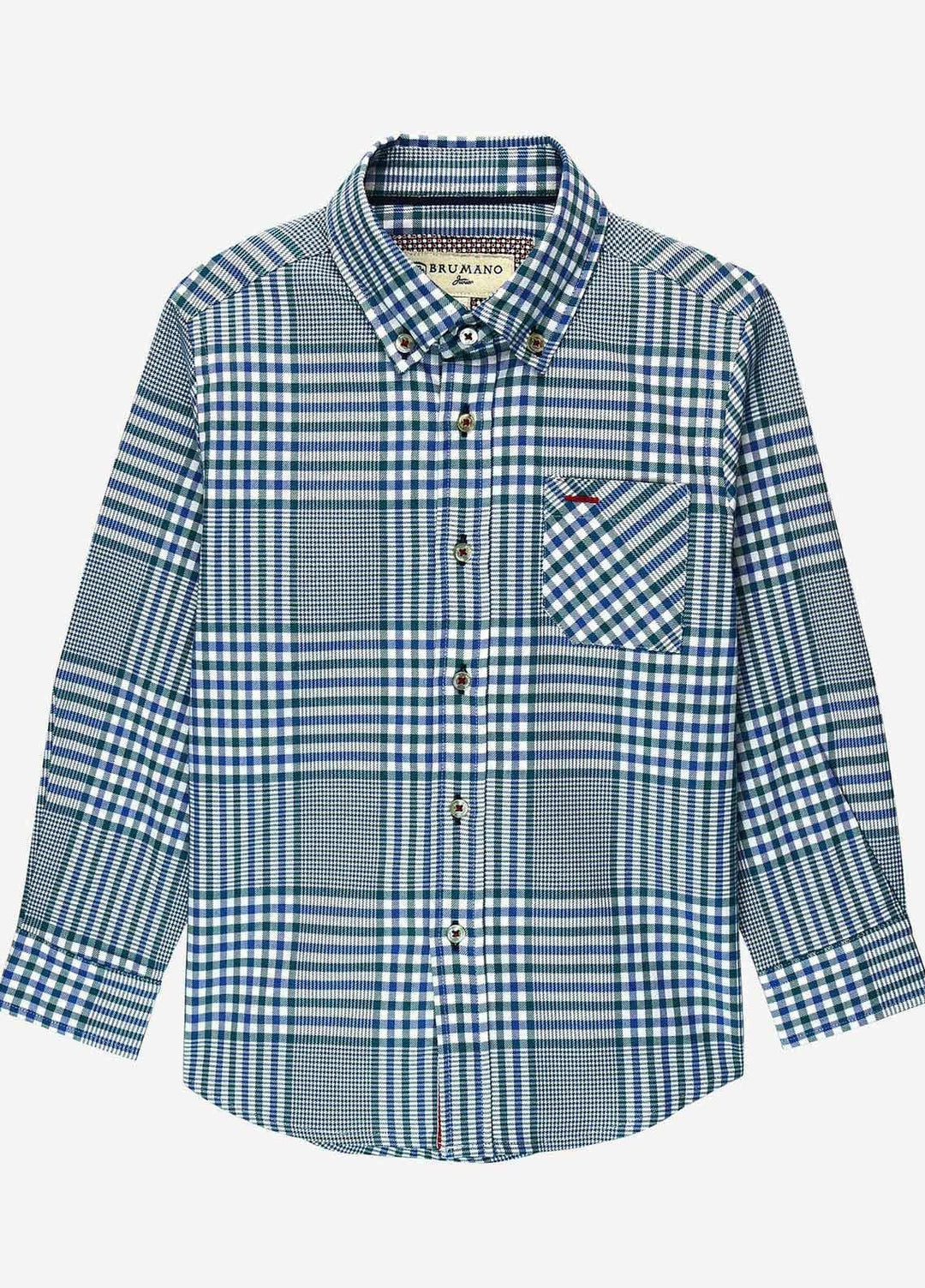 Brumano Cotton Casual Shirts for Boys - BM20JS Blue & Green Casual Checkered Shirt - Junior