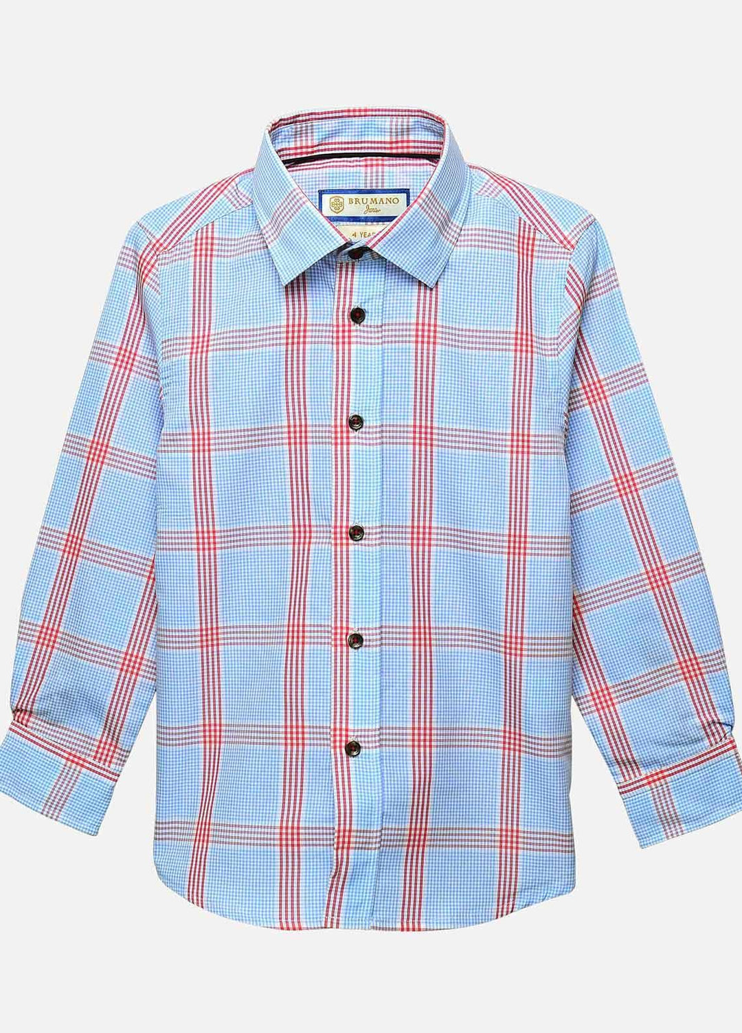 Brumano Cotton Casual Boys Shirts - BM20JS Blue & Red Checkered Casual Shirt-Junior
