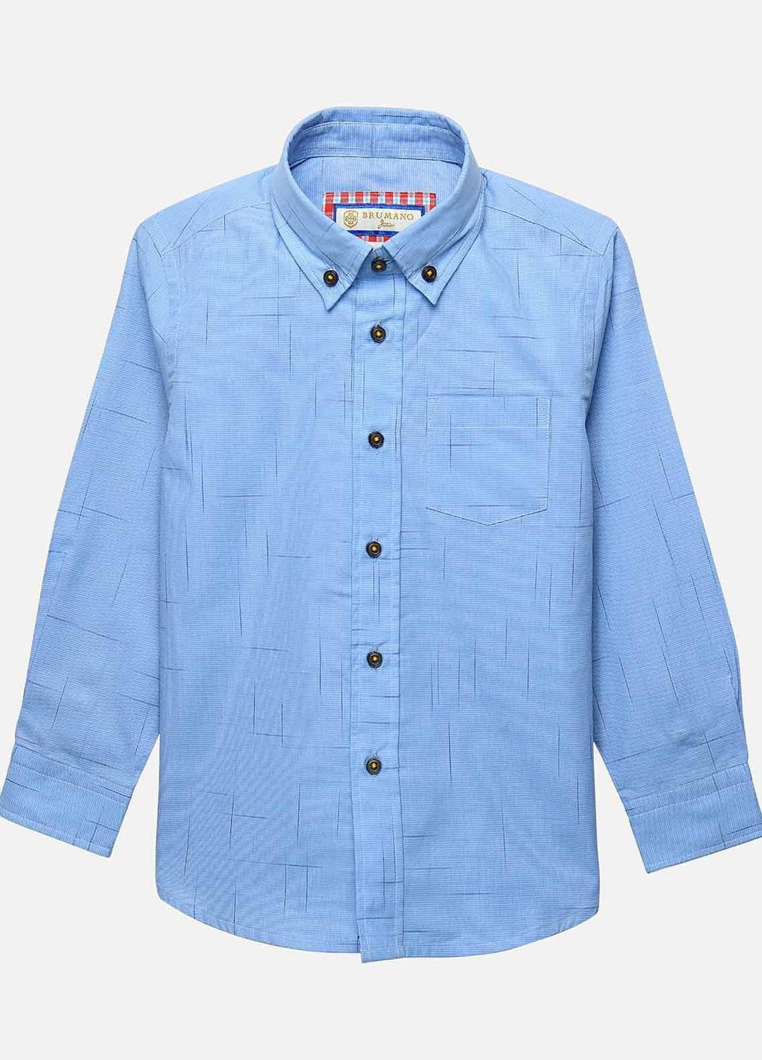 Brumano Cotton Casual Shirts for Boys - BM20JS Blue Check Slub Patterned Casual Shirt-Junior