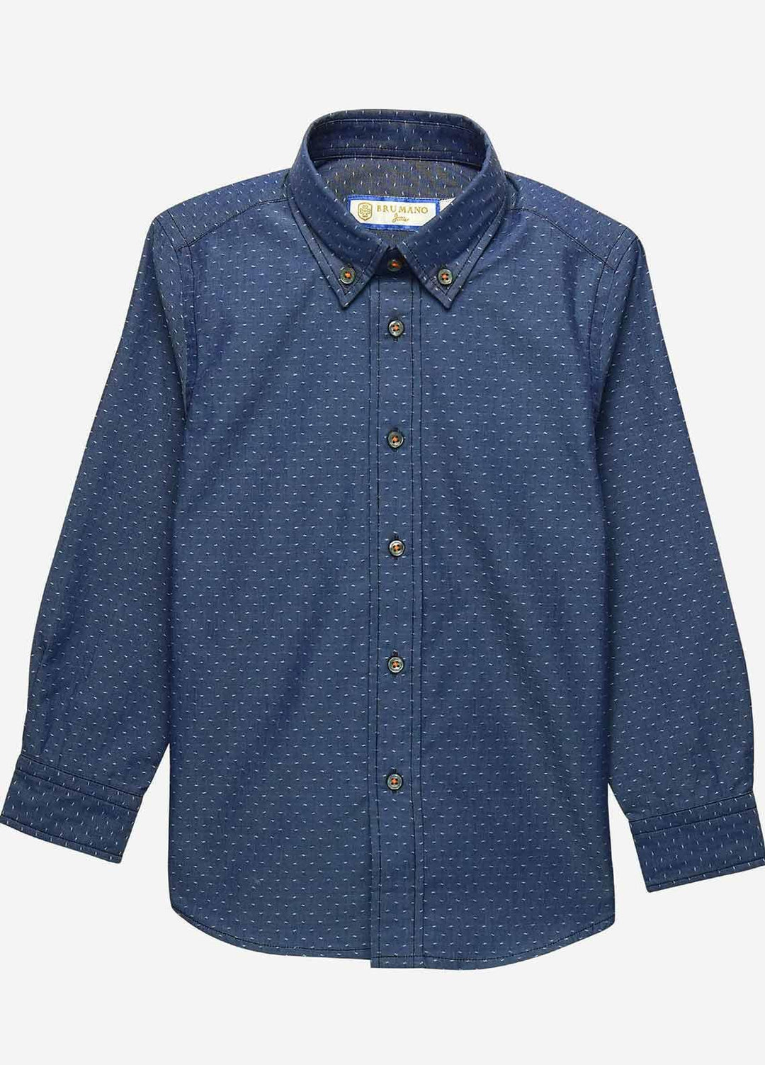 Brumano Cotton Casual Shirts for Boys - BM20JS Blue Structured Button Down Casual Shirt-Junior