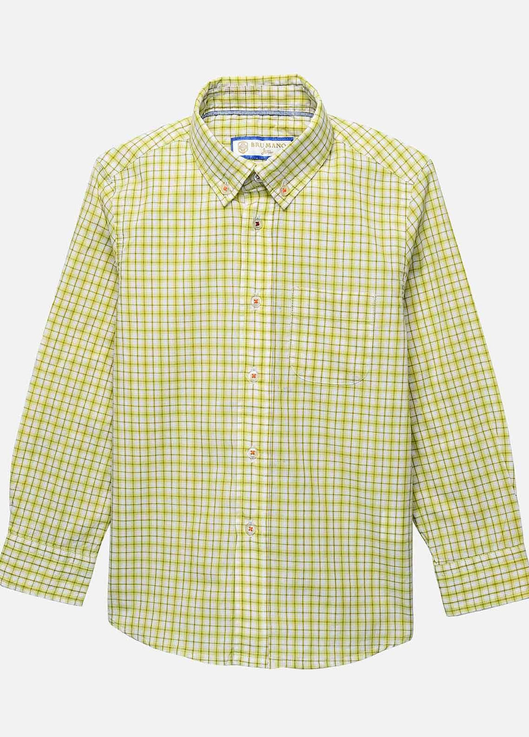 Brumano Cotton Casual Boys Shirts - BM20JS Lime Yellow Checkered Casual Shirt-Junior