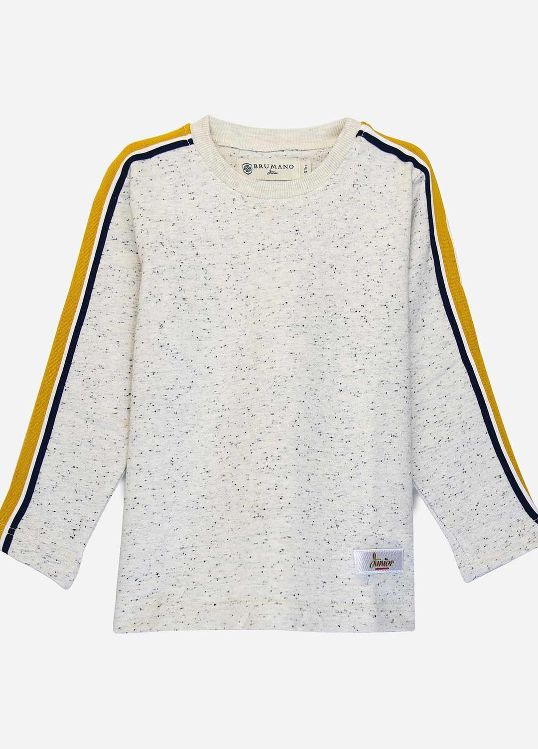 Brumano Cotton Casual Boys Shirts - BM20SS Offwhite Sweatshirt With Yellow Stripe Detailing-Junior