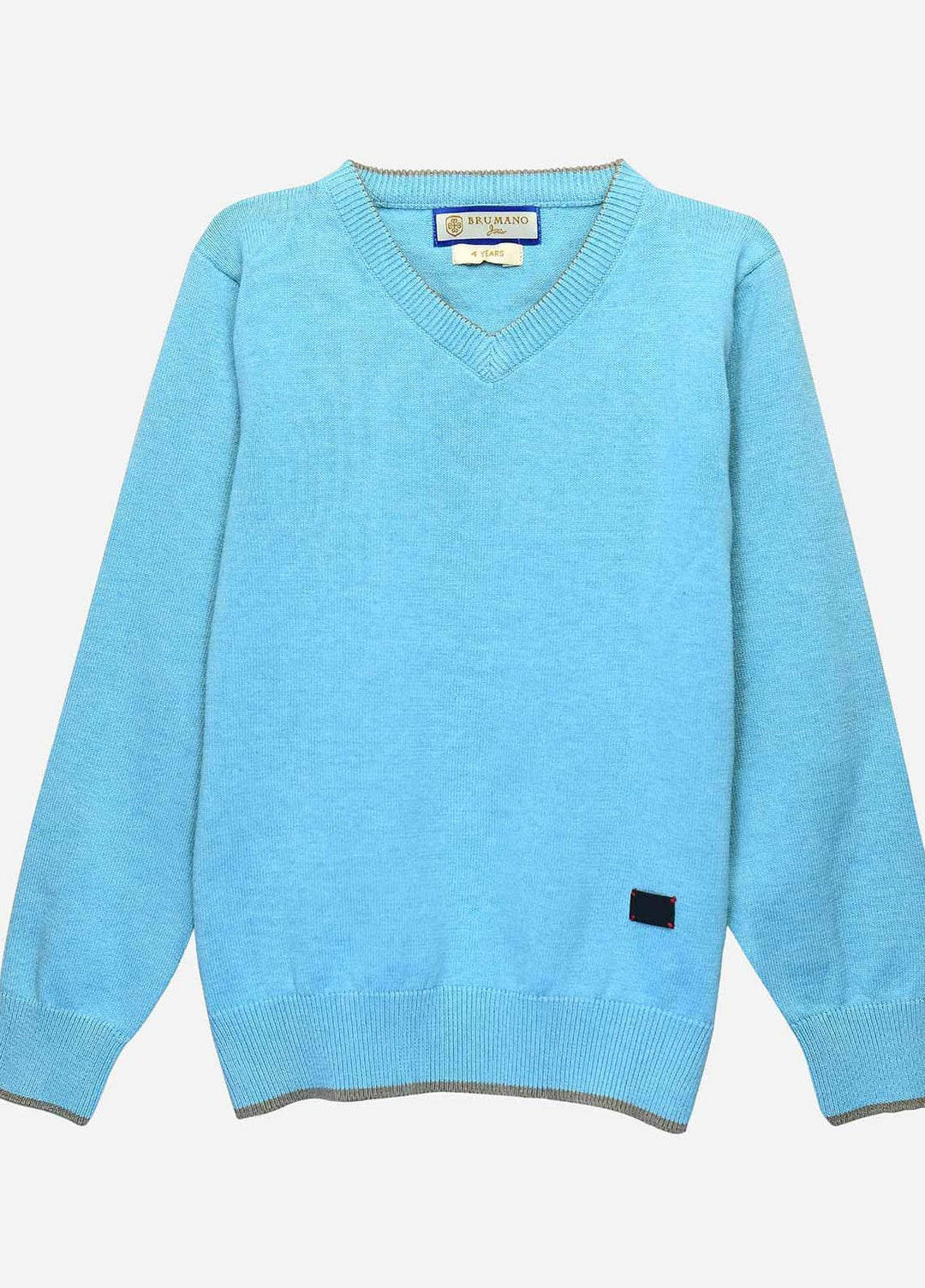 Brumano Cotton Full Sleeves Sweaters for Boys - BM20SW Aqua Blue Casual V-Neck Sweater-Junior