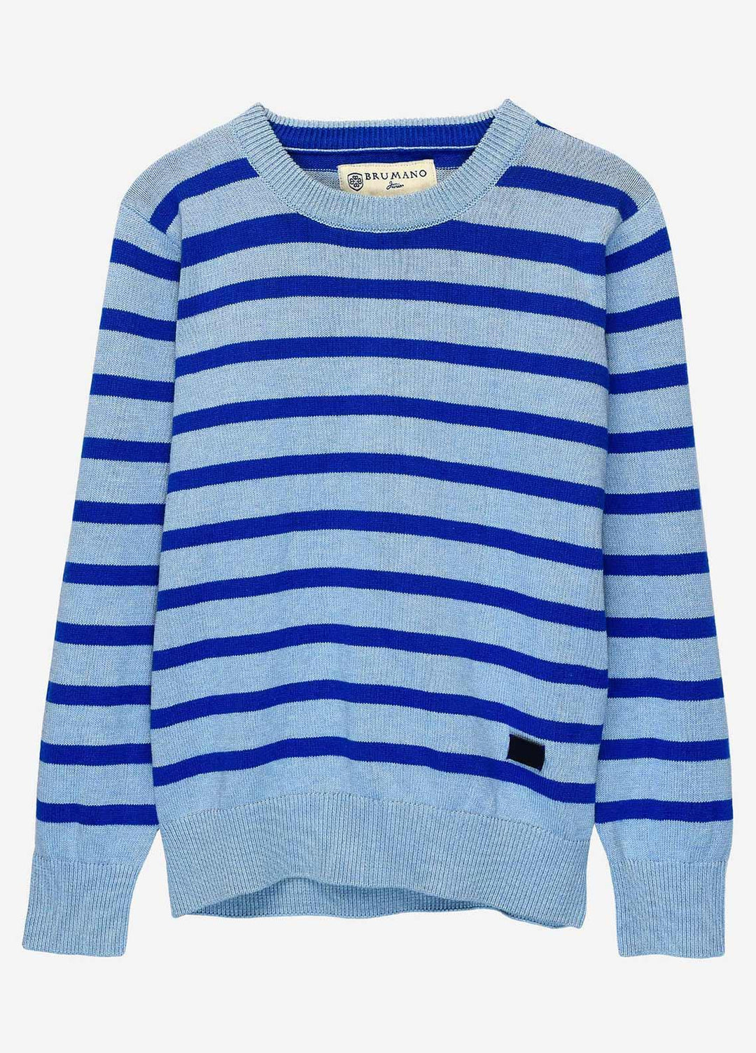 Brumano Cotton Full Sleeves Boys Sweaters - BM20SW Blue Striped Crew Neck Sweater - Junior