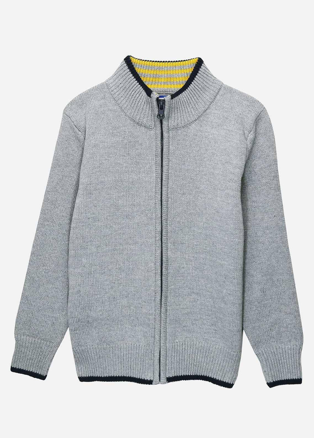 Brumano Cotton Full Sleeves Zipper Sweaters for Boys - BM20SW Grey Casual Zipper With Detailing-Junior