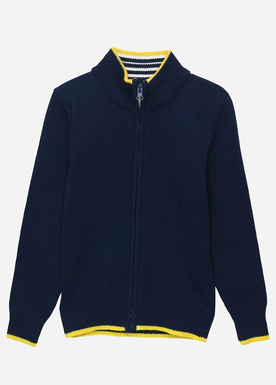 Brumano Cotton Full Sleeves Zipper Boys Sweaters - BM20SW Navy Casual Zipper With Detailing-Junior