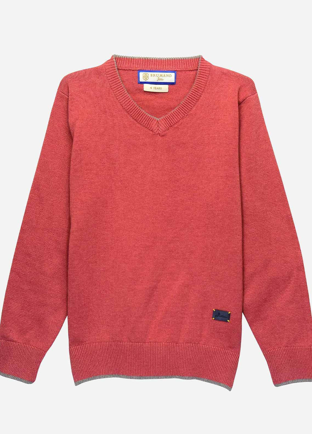 Brumano Cotton Full Sleeves Boys Sweaters - BM20SW Red Casual V-Neck Sweater-Junior