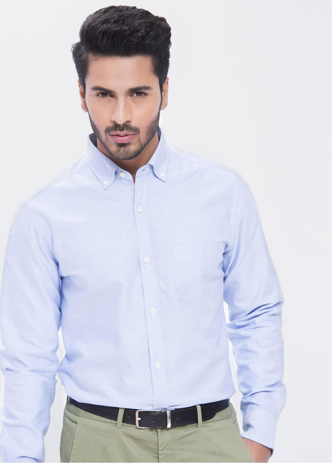Brumano Cotton Casual Shirts for Mens - Basic Blue Oxford Shirt
