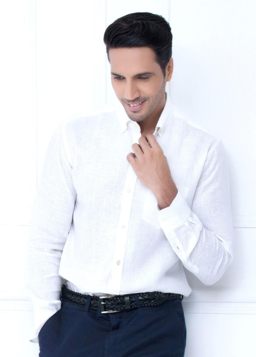 Brumano Cotton Casual Mens Shirts - White Linen Shirt BRM-207