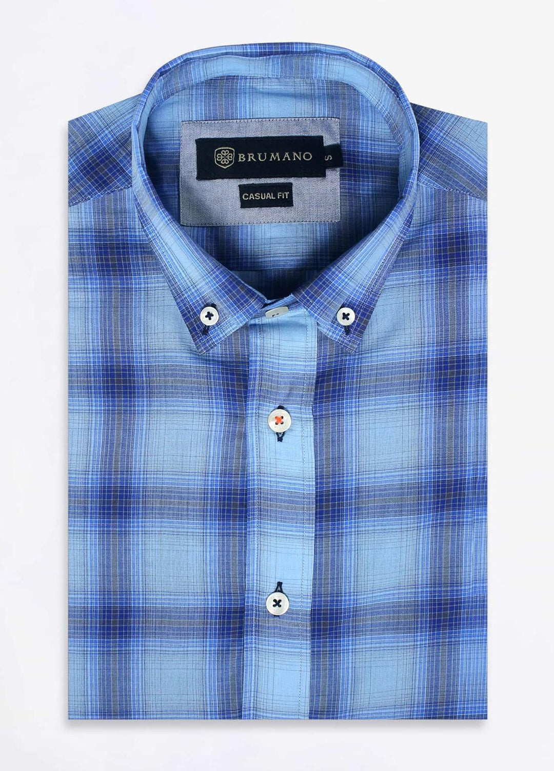 Brumano Cotton Casual Mens Shirts - Light Weight Blue Checkered Shirt