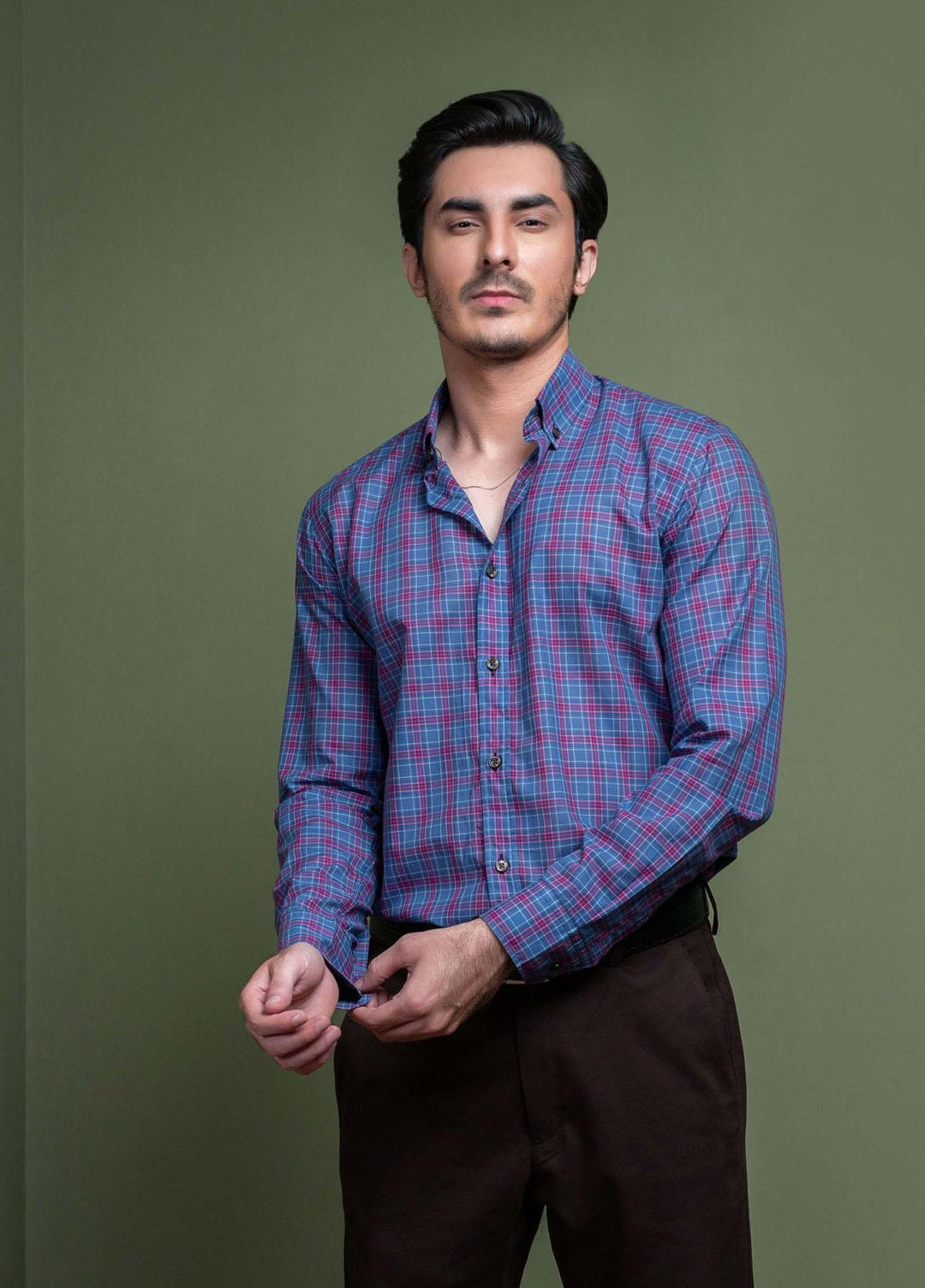 Brumano Cotton Casual Shirts for Mens - Blue & Purple Checkered Shirt