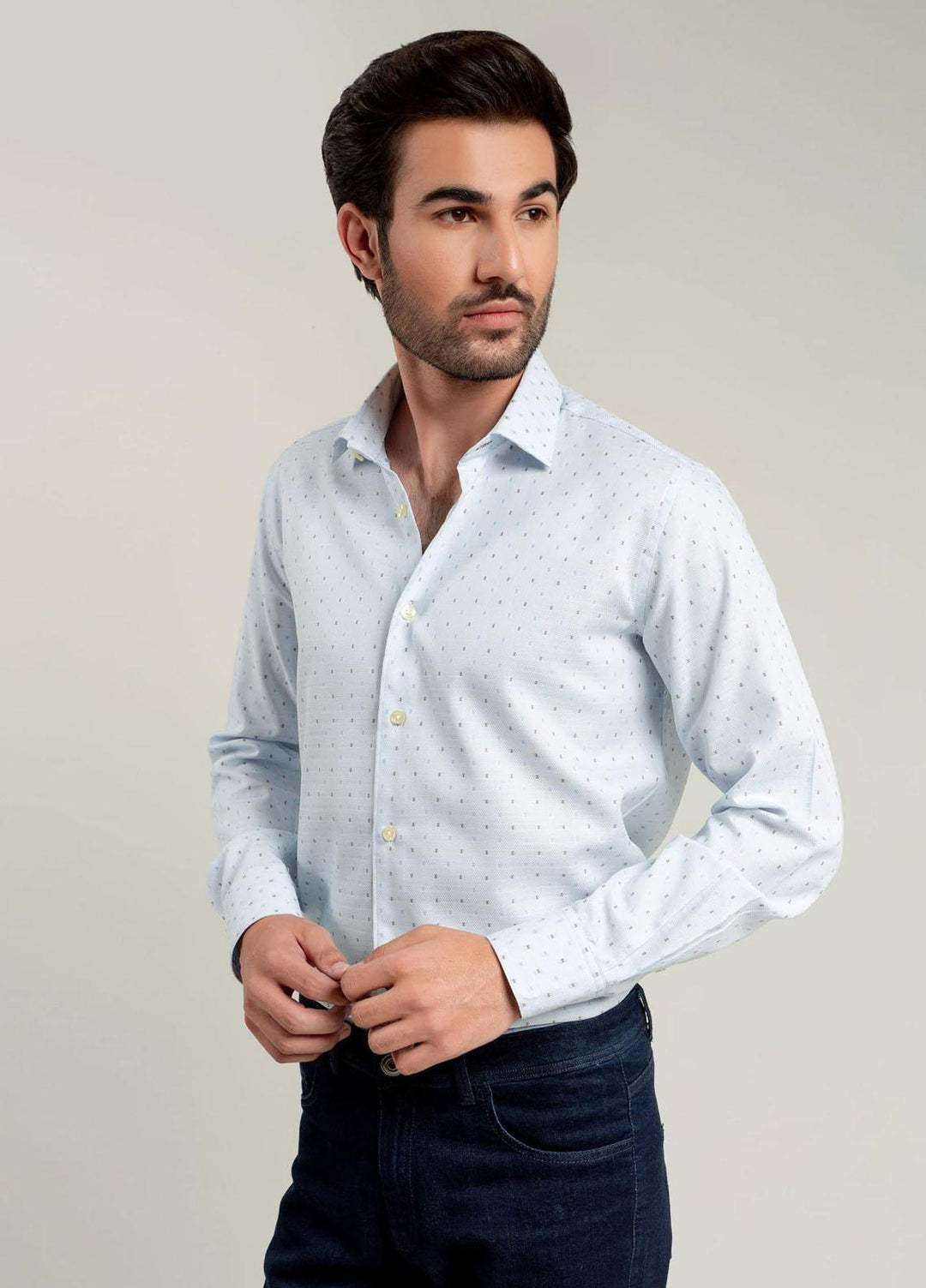 Brumano Cotton Casual Shirts for Mens - Light Blue Fil Coupe Shirt