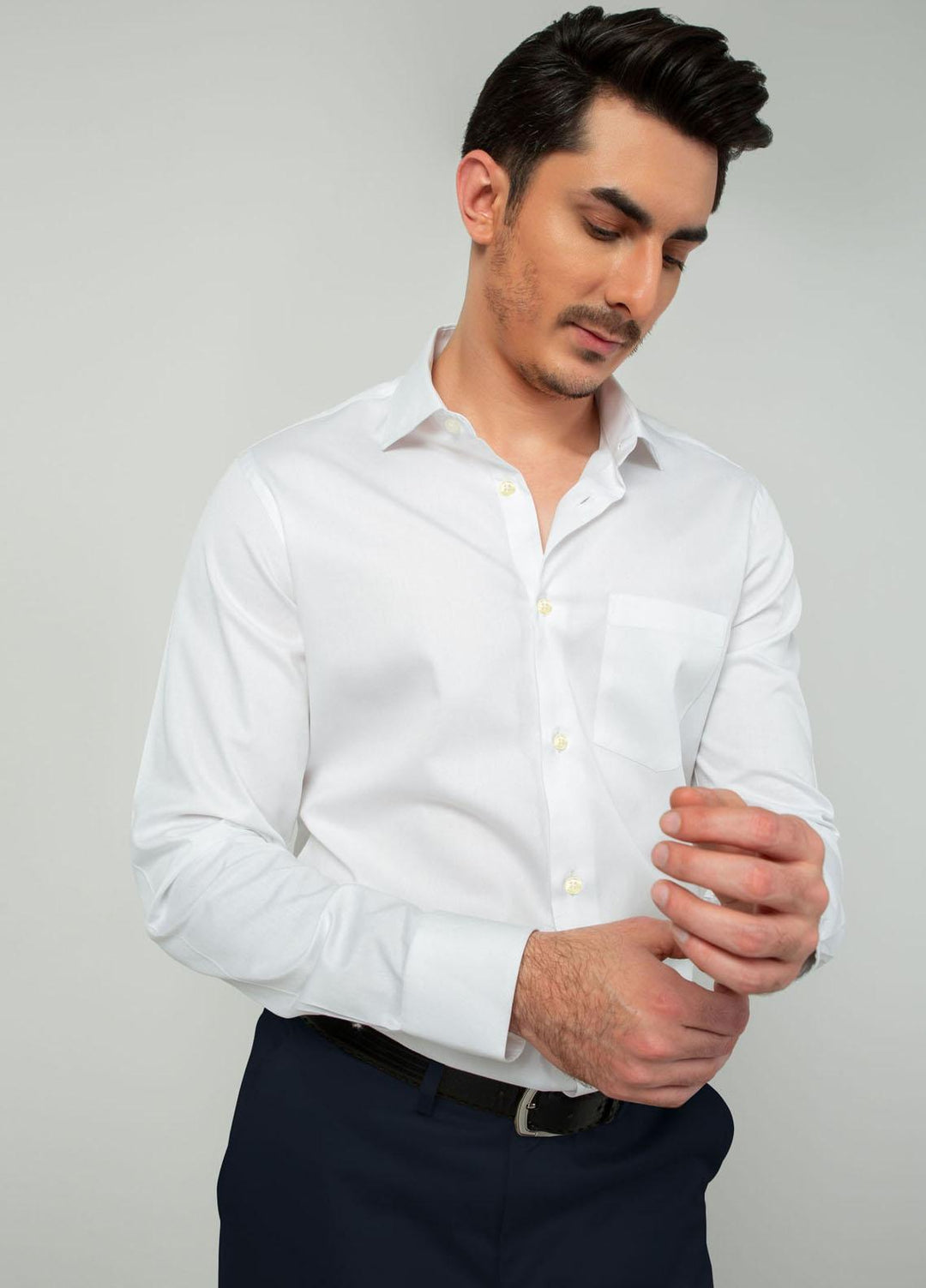 Brumano Cotton Casual Shirts for Mens - White Self Striped Shirt
