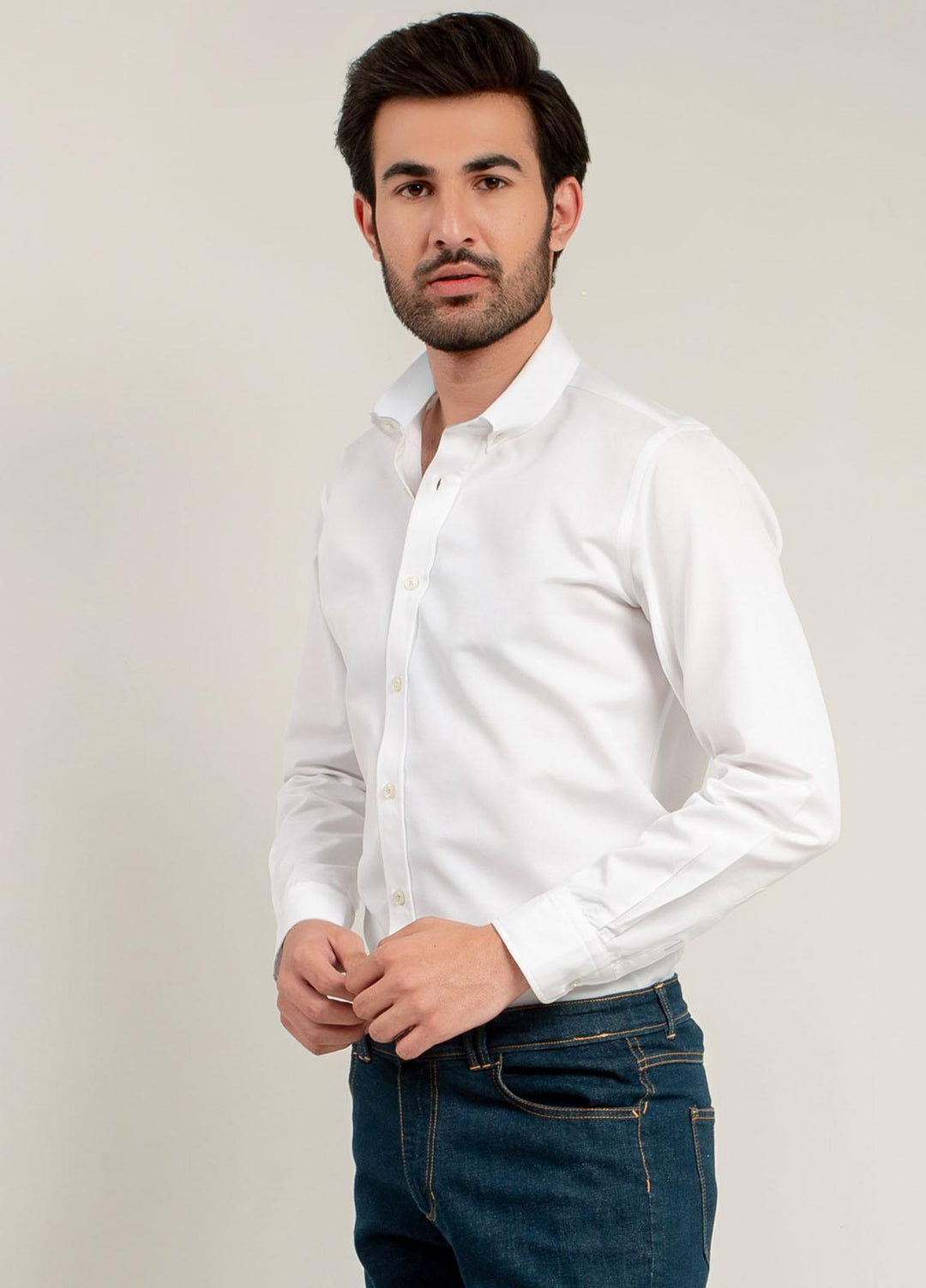 Brumano Cotton Casual Mens Shirts - Basic White Button Down Shirt