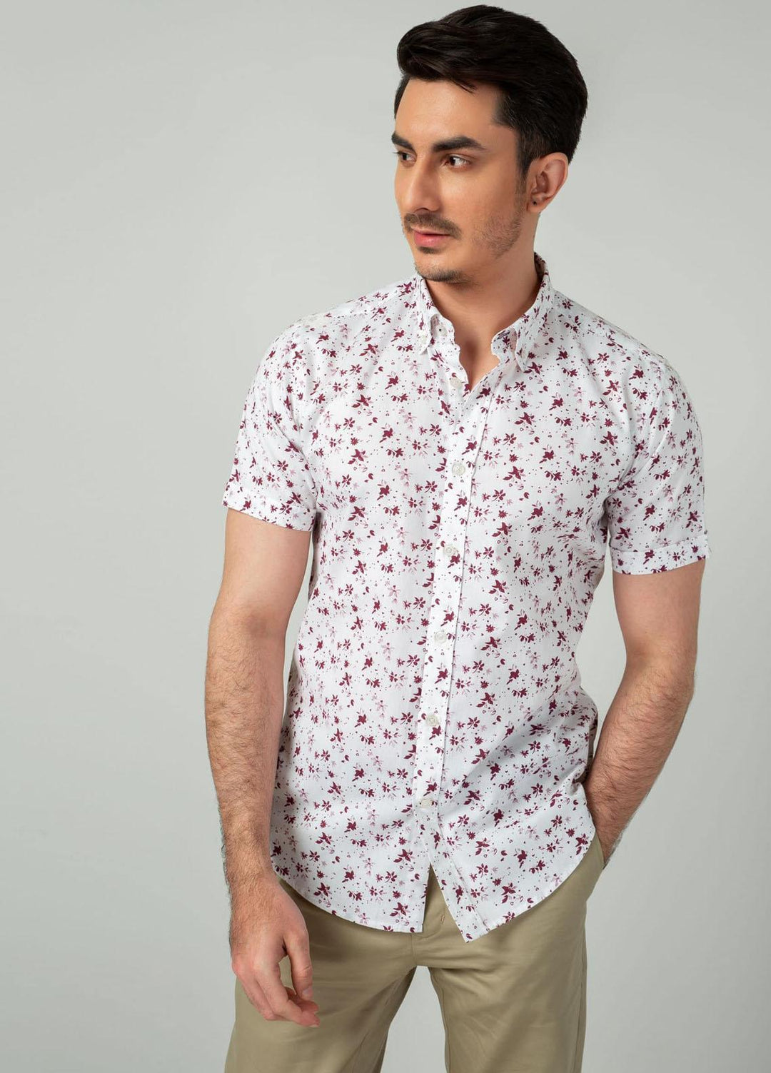 Brumano Cotton Casual Mens Shirts - Maroon Floral Half Sleeve Printed Shirt