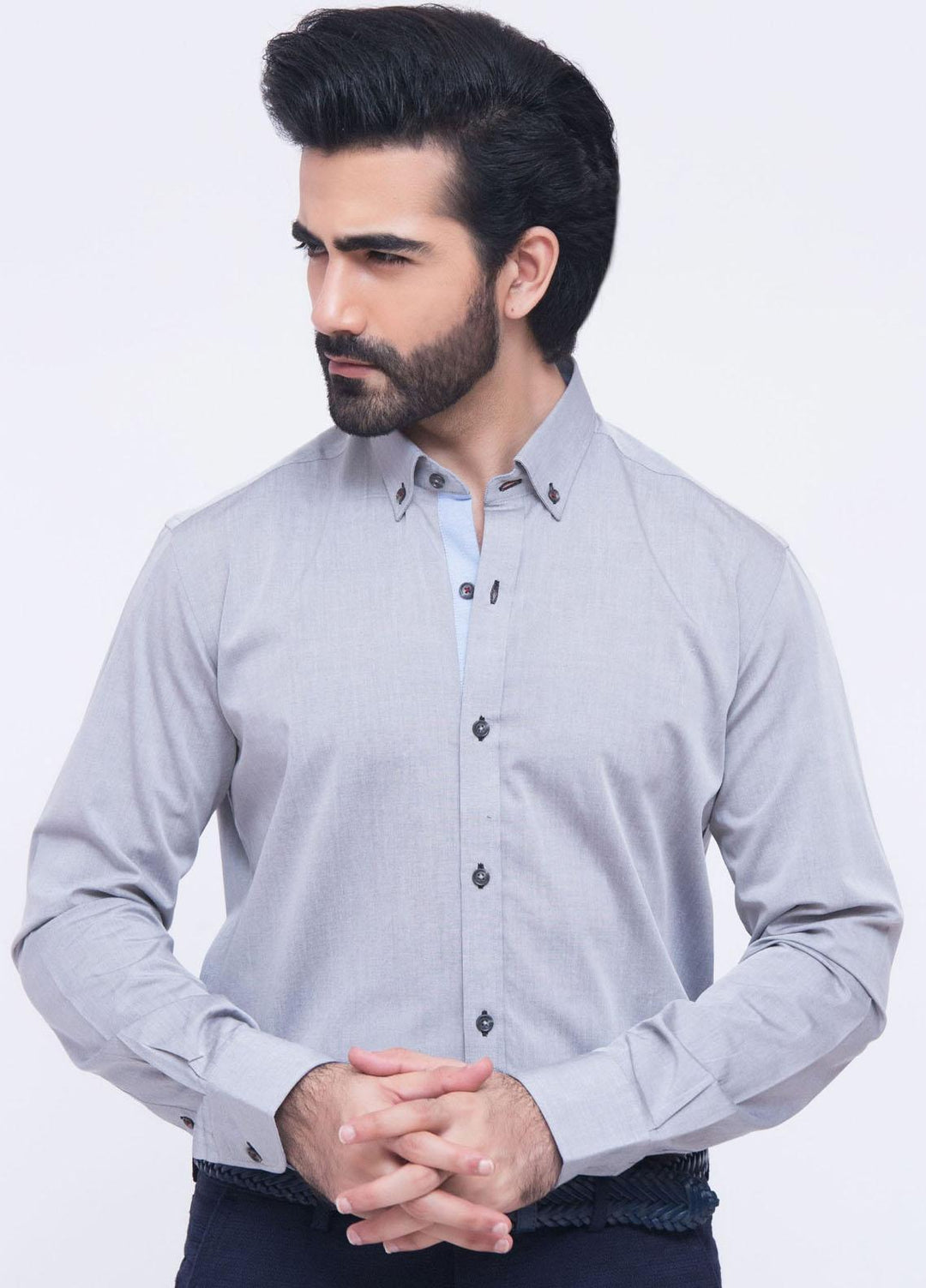 Brumano Cotton Casual Shirts for Mens - Grey Poplin Shirt