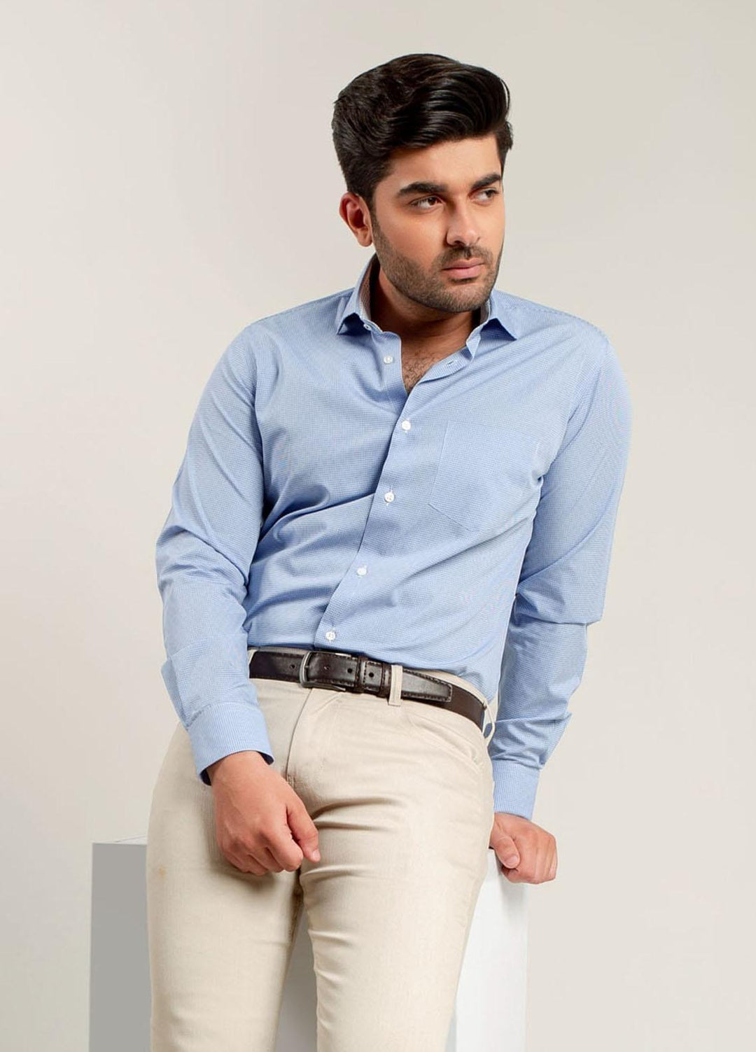 Brumano Cotton Casual Shirts for Mens - Blue Micro Gingham Formal Shirt BRM-1123