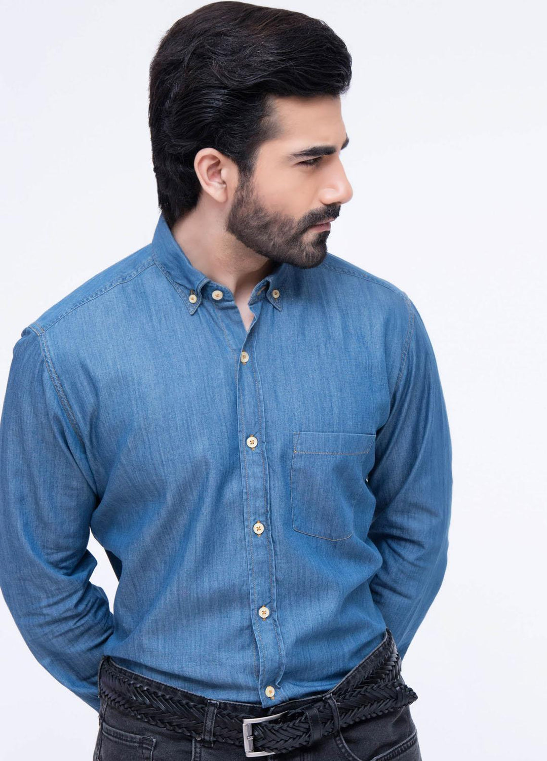 Brumano Cotton Casual Shirts for Mens - Detailed Denim Shirt