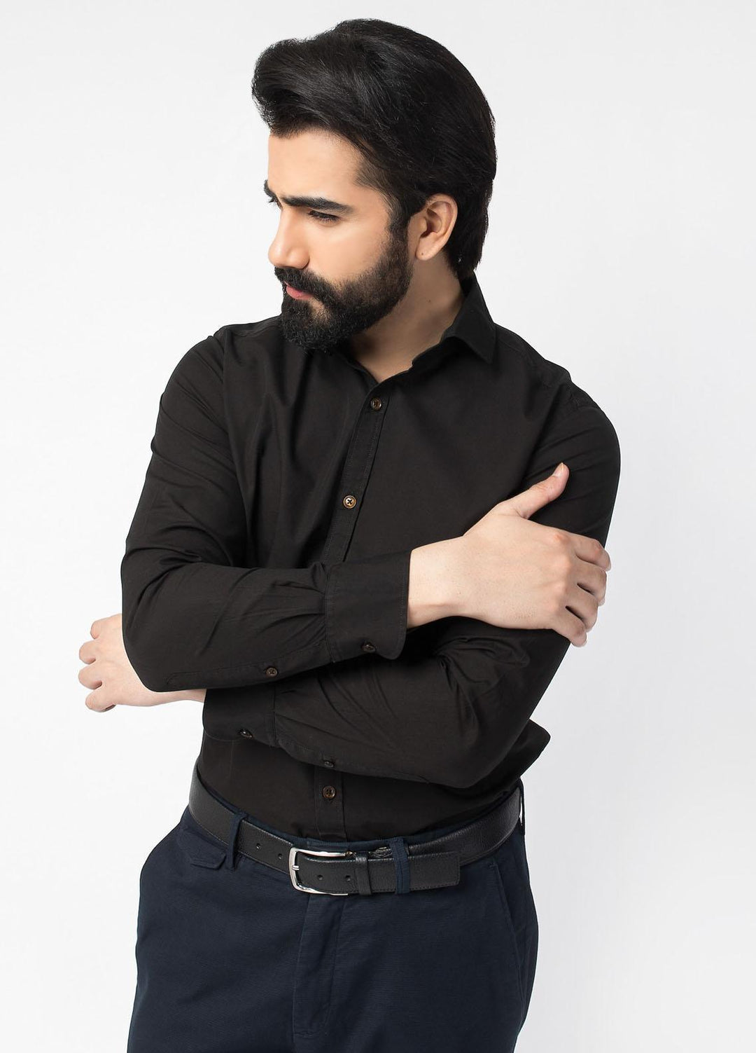 Brumano Cotton Casual Mens Shirts - Black Slim-Fit Shirt