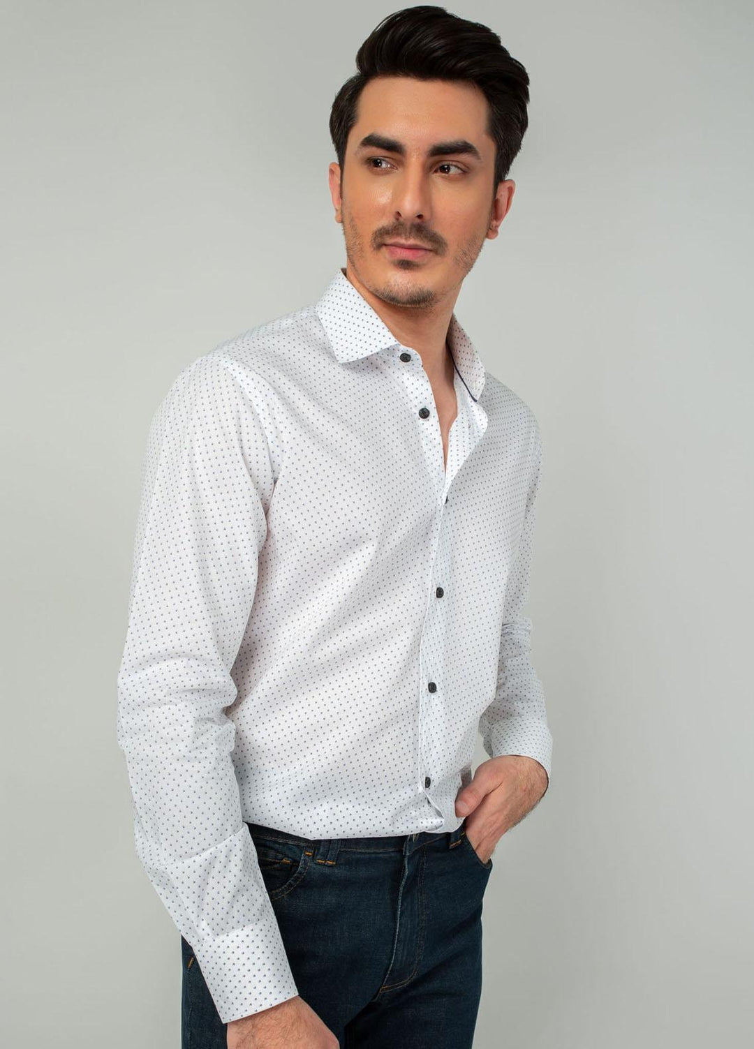 Brumano Cotton Casual Shirts for Mens - White Printed Shirt