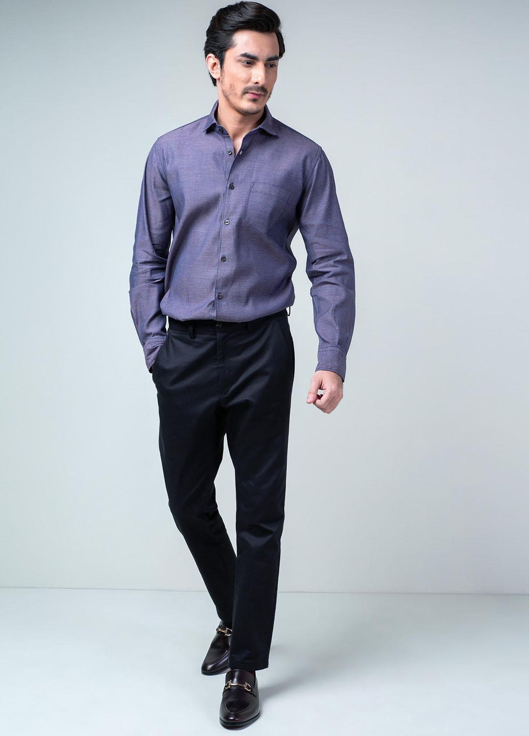 Brumano Cotton Casual Shirts for Mens - Indigo Dyed Dobby Structured Shirt