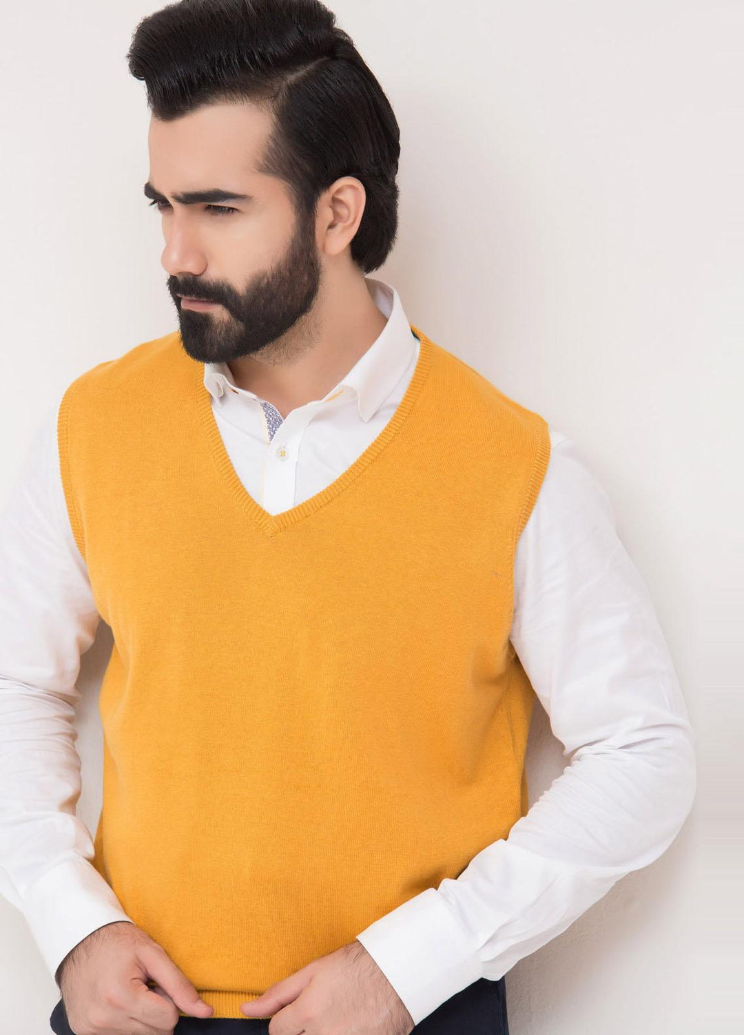 Brumano Cotton Casual Sweaters for Mens - Yellow V-Neck Sweater
