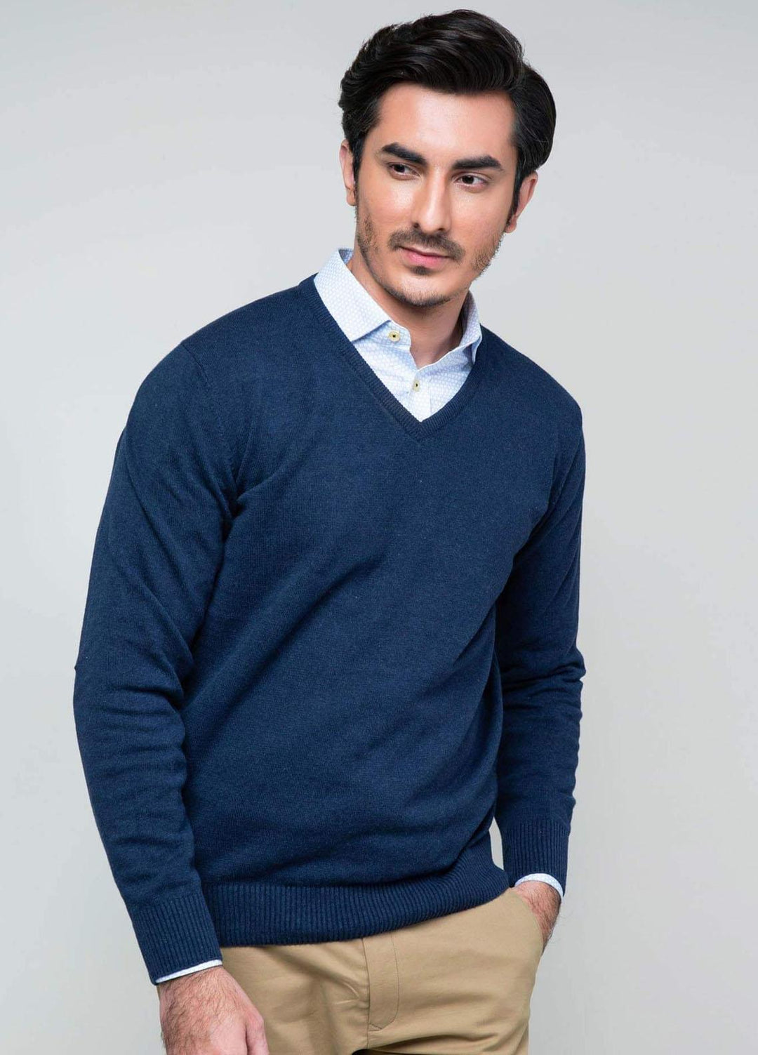 Brumano Cotton Casual Sweaters for Mens - Navy Blue Full Sleeve V-Neck Sweater