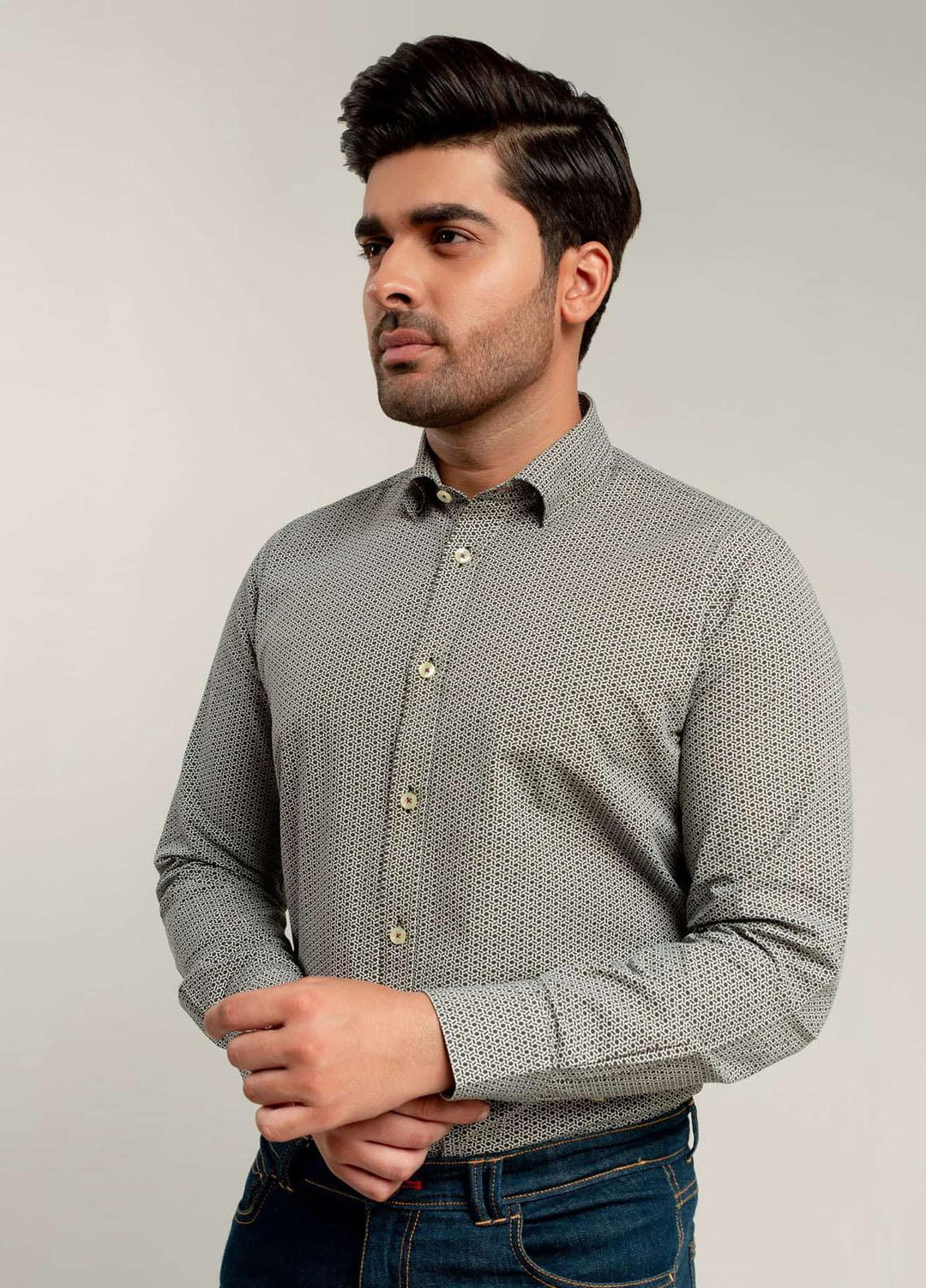 Brumano Cotton Formal Shirts for Men - BM20SH Black & White Geometric Printed Shirt