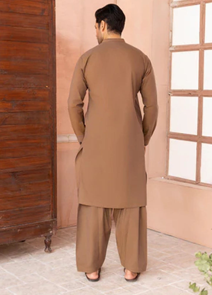 Buraq Pret Plain Wash N Wear Kurta Shalwar Camel Brown
