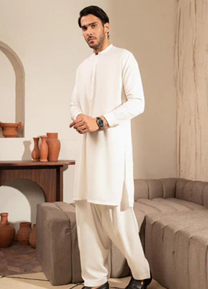 Buraq Pret Plain Wash N Wear Kurta Shalwar Ivory Ban